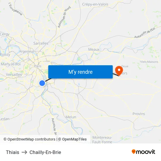 Thiais to Chailly-En-Brie map