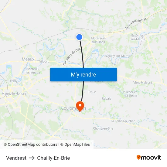 Vendrest to Chailly-En-Brie map