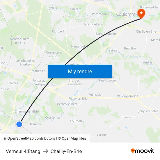 Verneuil-L'Etang to Chailly-En-Brie map