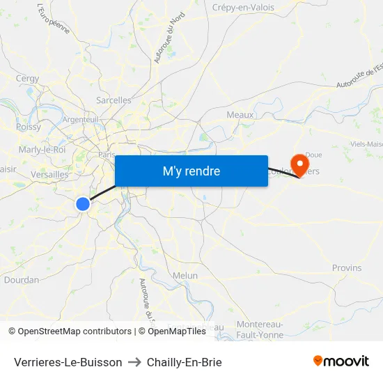 Verrieres-Le-Buisson to Chailly-En-Brie map