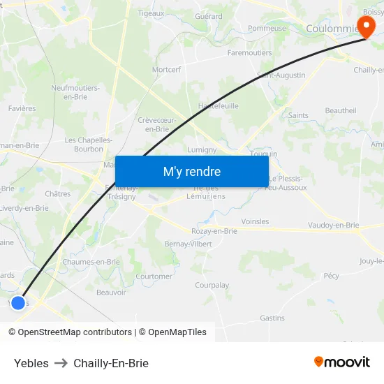 Yebles to Chailly-En-Brie map