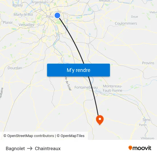 Bagnolet to Chaintreaux map