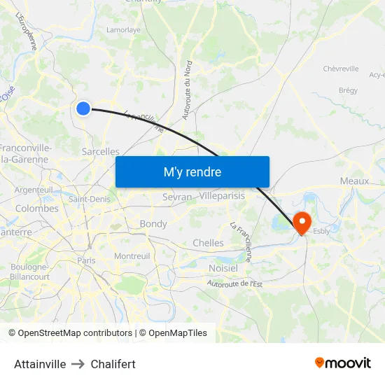Attainville to Chalifert map