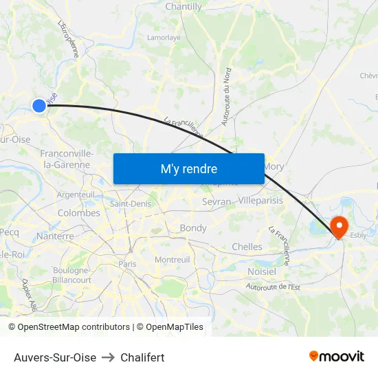 Auvers-Sur-Oise to Chalifert map