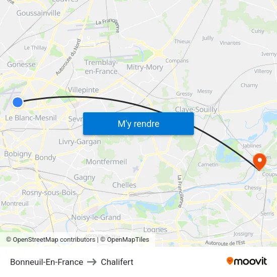 Bonneuil-En-France to Chalifert map