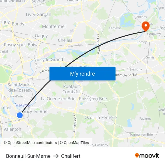 Bonneuil-Sur-Marne to Chalifert map