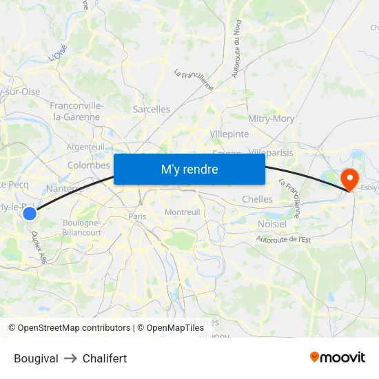 Bougival to Chalifert map
