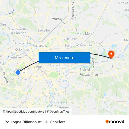 Boulogne-Billancourt to Chalifert map