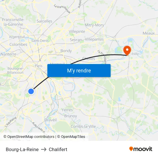 Bourg-La-Reine to Chalifert map