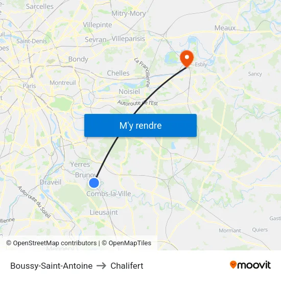 Boussy-Saint-Antoine to Chalifert map