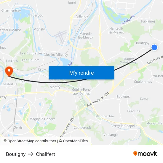 Boutigny to Chalifert map