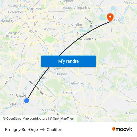 Bretigny-Sur-Orge to Chalifert map