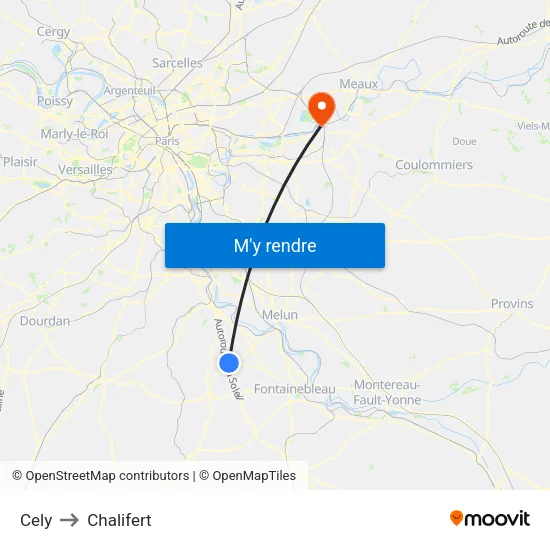 Cely to Chalifert map