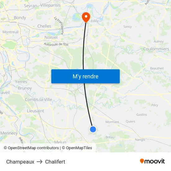 Champeaux to Chalifert map