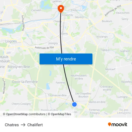 Chatres to Chalifert map