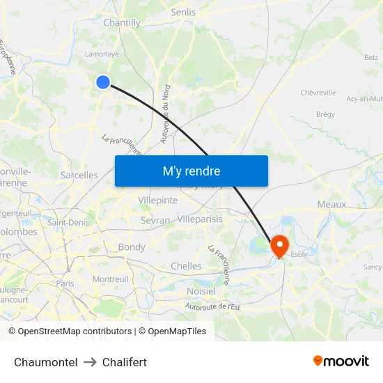 Chaumontel to Chalifert map