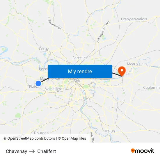 Chavenay to Chalifert map