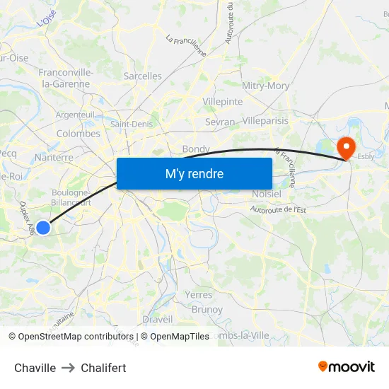 Chaville to Chalifert map