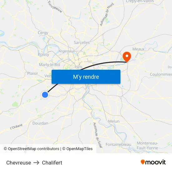 Chevreuse to Chalifert map