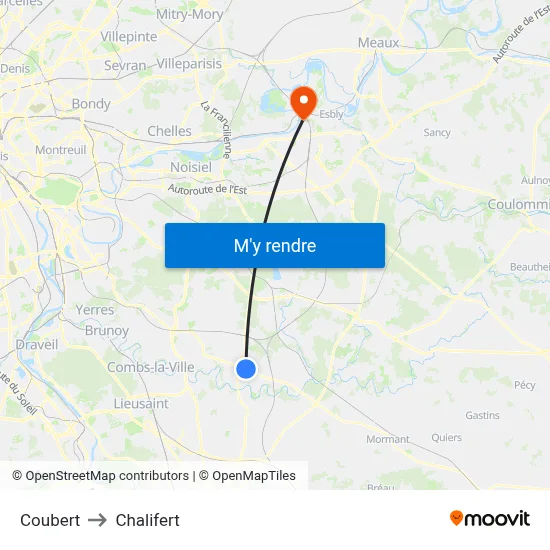 Coubert to Chalifert map