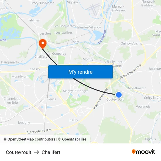 Coutevroult to Chalifert map