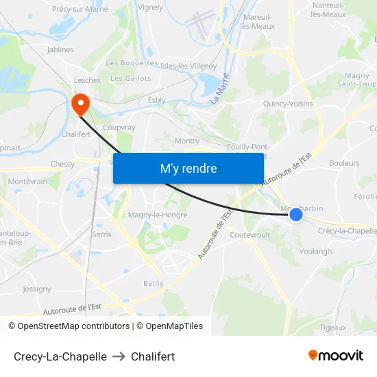 Crecy-La-Chapelle to Chalifert map