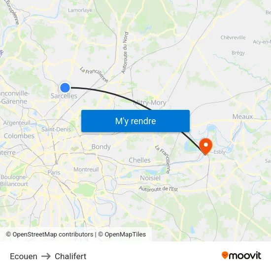 Ecouen to Chalifert map