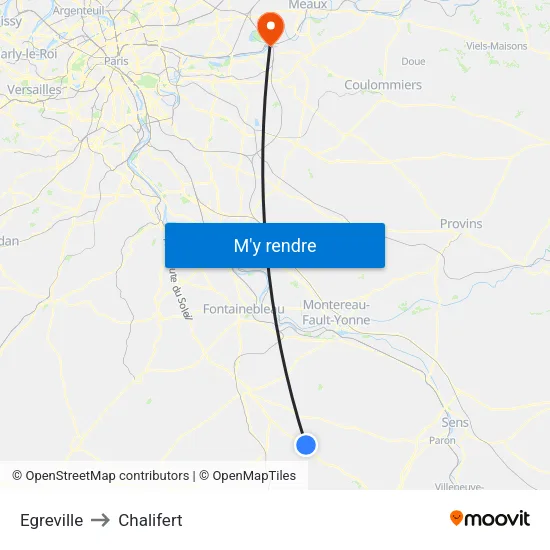 Egreville to Chalifert map
