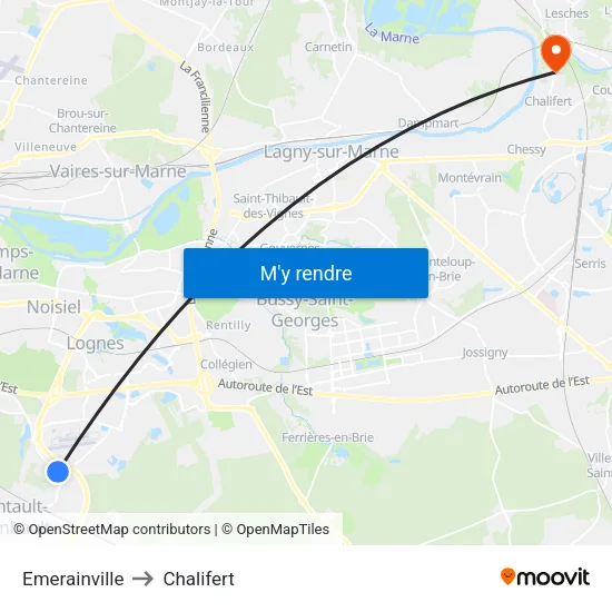 Emerainville to Chalifert map