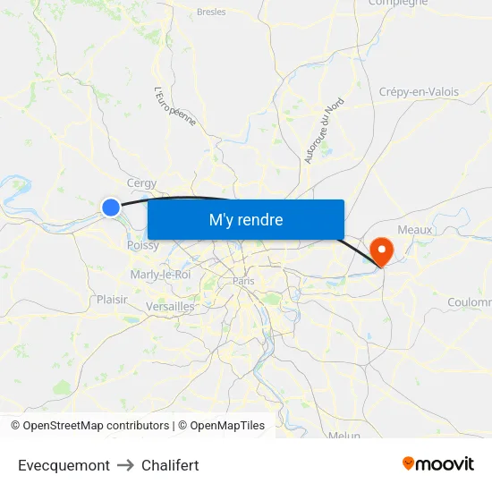 Evecquemont to Chalifert map