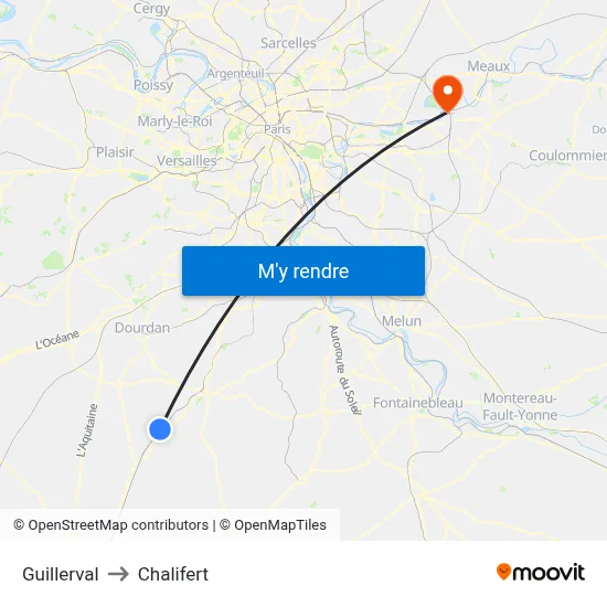 Guillerval to Chalifert map