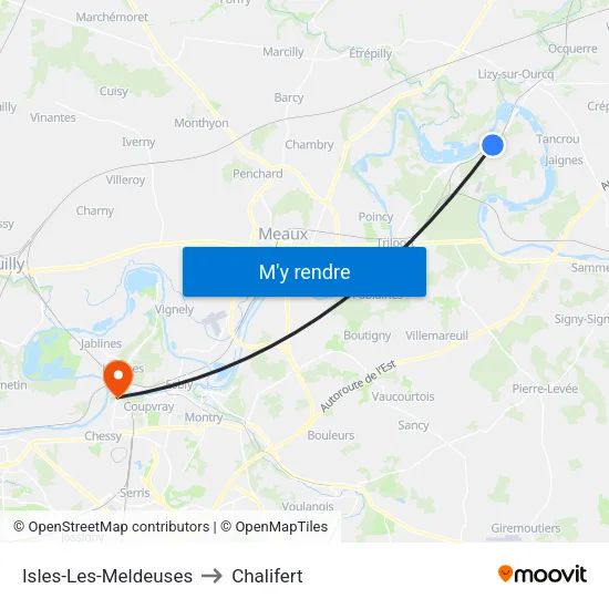 Isles-Les-Meldeuses to Chalifert map