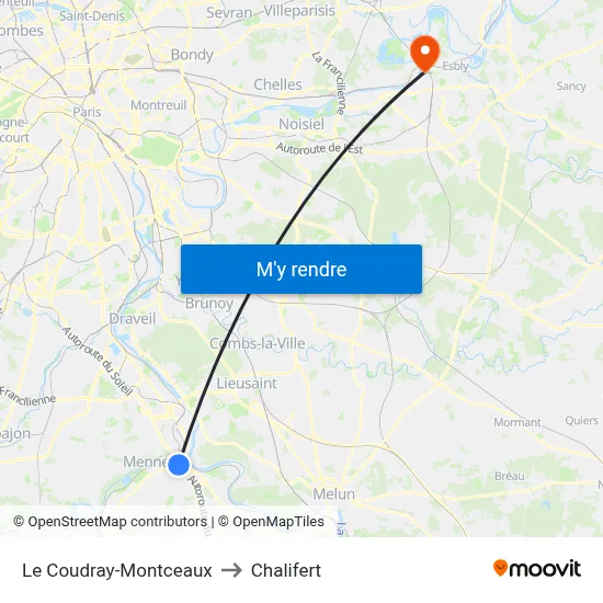 Le Coudray-Montceaux to Chalifert map