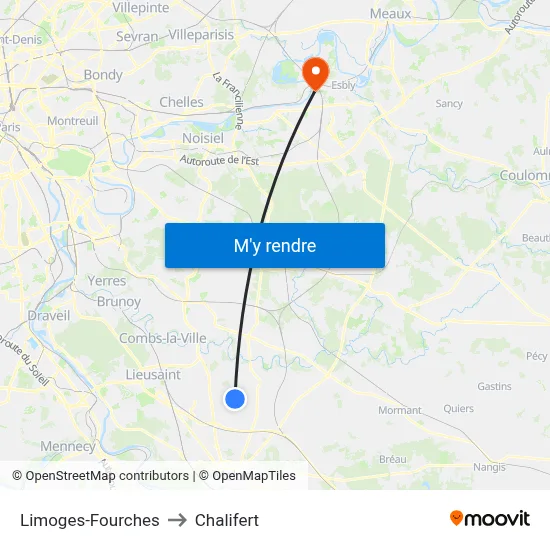 Limoges-Fourches to Chalifert map