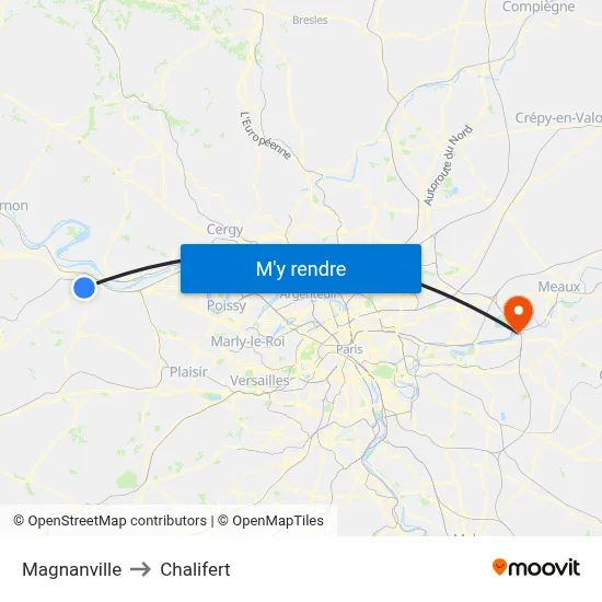 Magnanville to Chalifert map