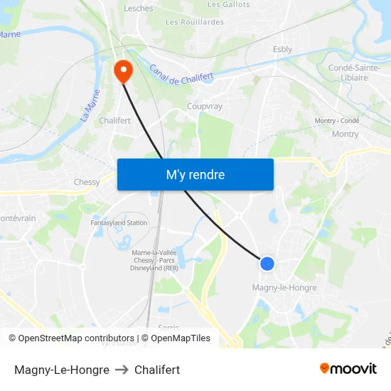 Magny-Le-Hongre to Chalifert map