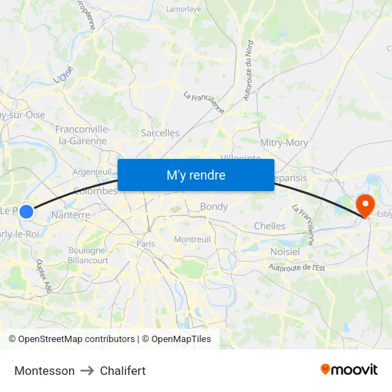 Montesson to Chalifert map