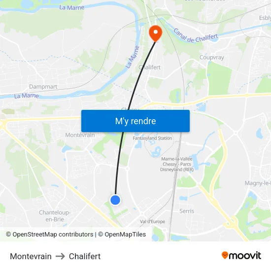 Montevrain to Chalifert map