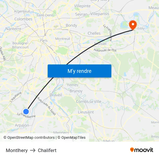 Montlhery to Chalifert map