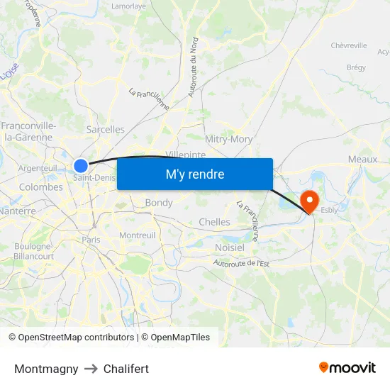 Montmagny to Chalifert map