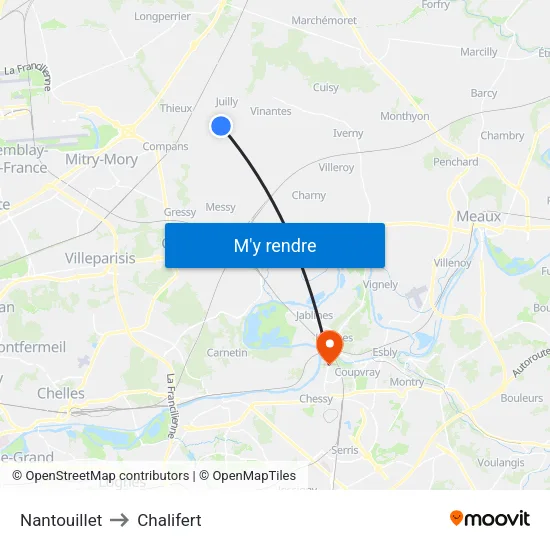 Nantouillet to Chalifert map