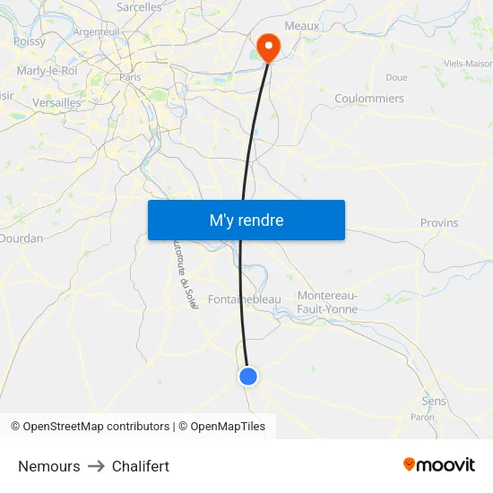 Nemours to Chalifert map