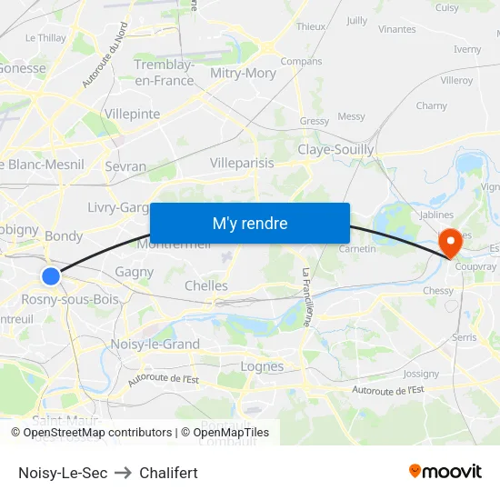 Noisy-Le-Sec to Chalifert map