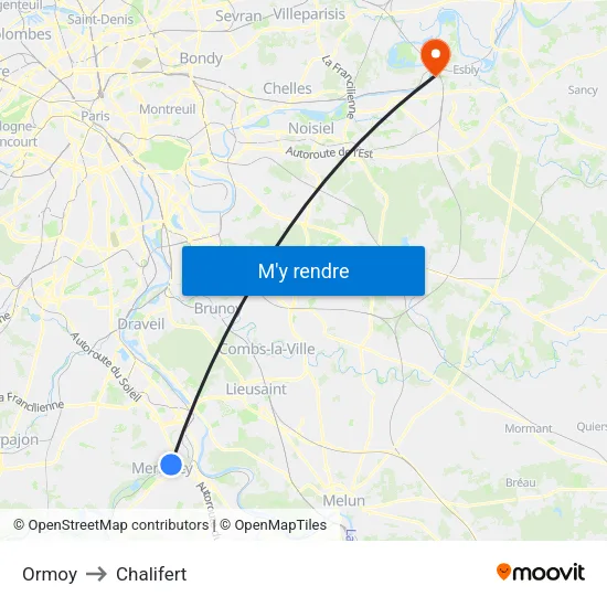Ormoy to Chalifert map