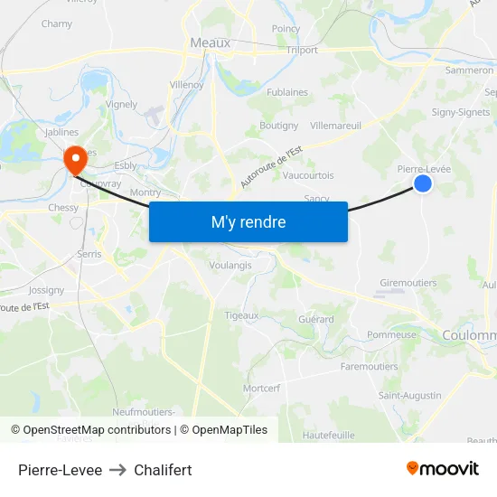 Pierre-Levee to Chalifert map
