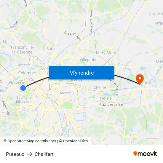 Puteaux to Chalifert map