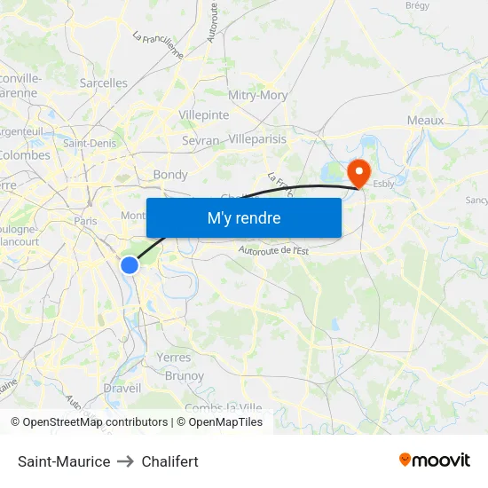 Saint-Maurice to Chalifert map