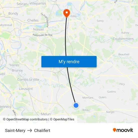 Saint-Mery to Chalifert map