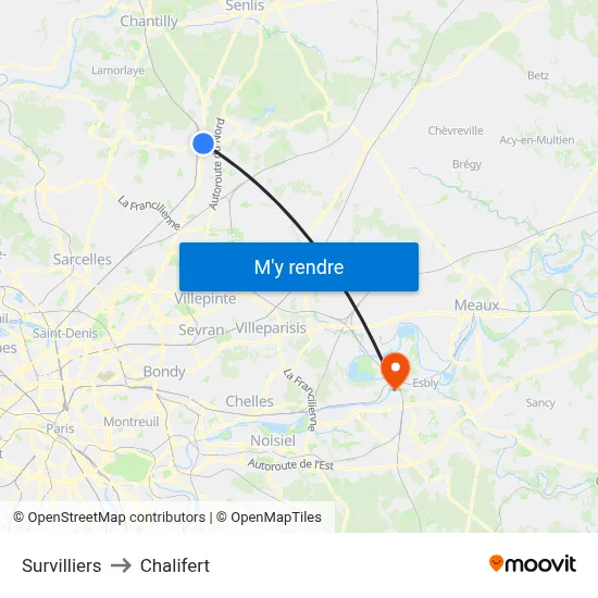 Survilliers to Chalifert map
