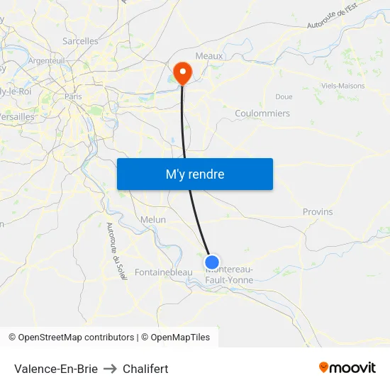 Valence-En-Brie to Chalifert map